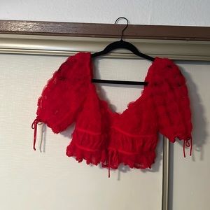 Red for Love and Lemons Rosette crop top. Medium